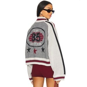 Jaded London Team 85 Knitted Bomber Jacket in Grey Multi Women's Varsity Jacket
